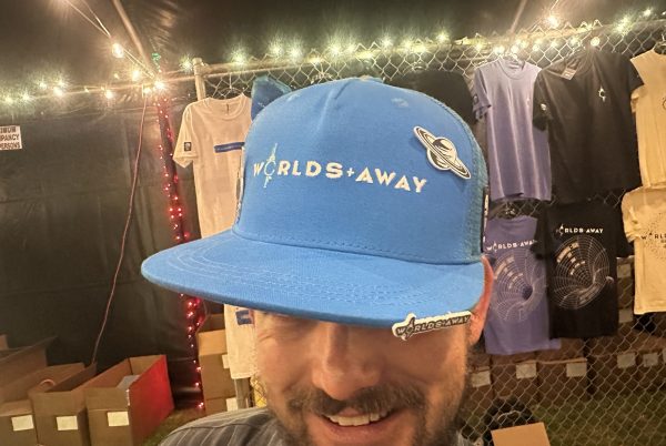 WORLDS AWAY FESTIVAL HAT + PINS AT MERCH BOOTH